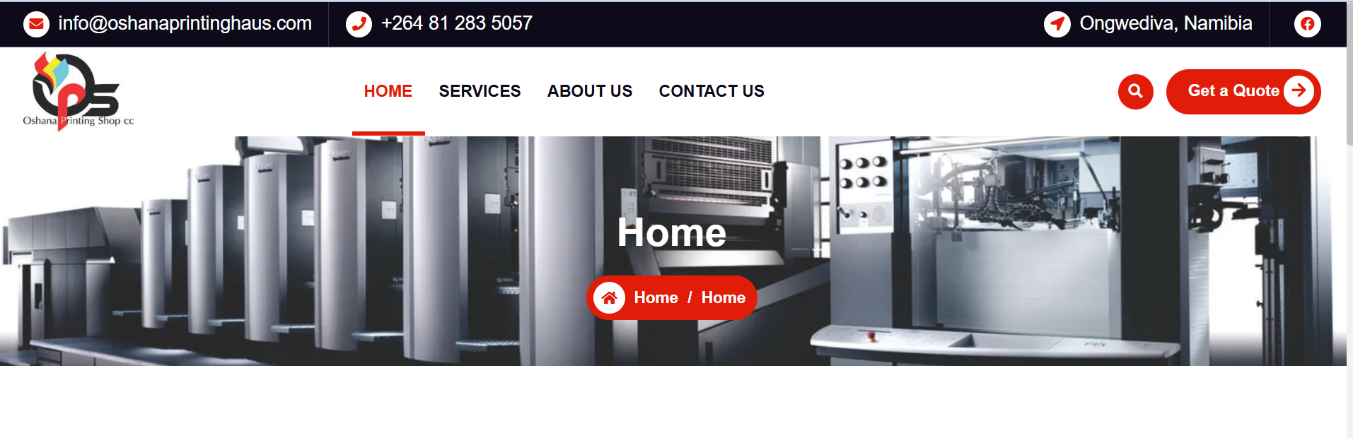 Oshana Printing Haus website